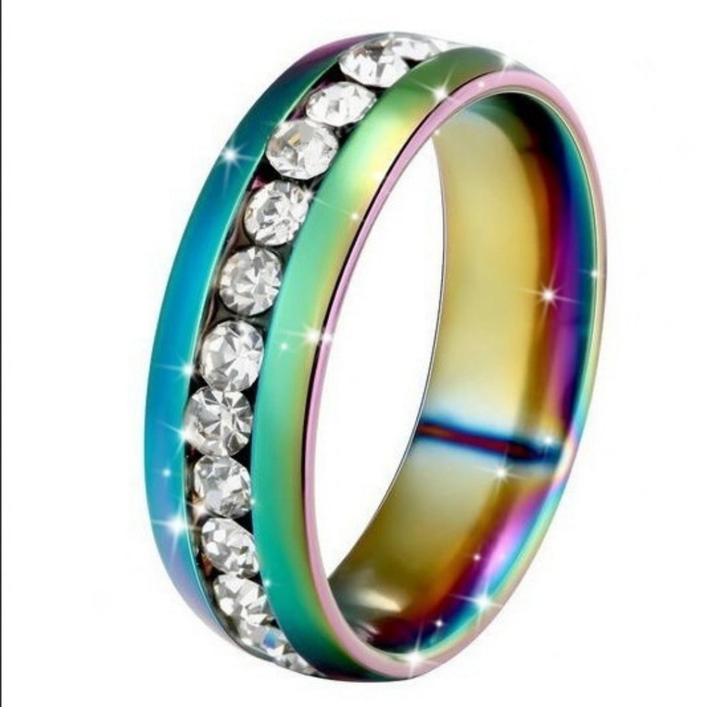 Rainbow Titanium White Sapphire Ring